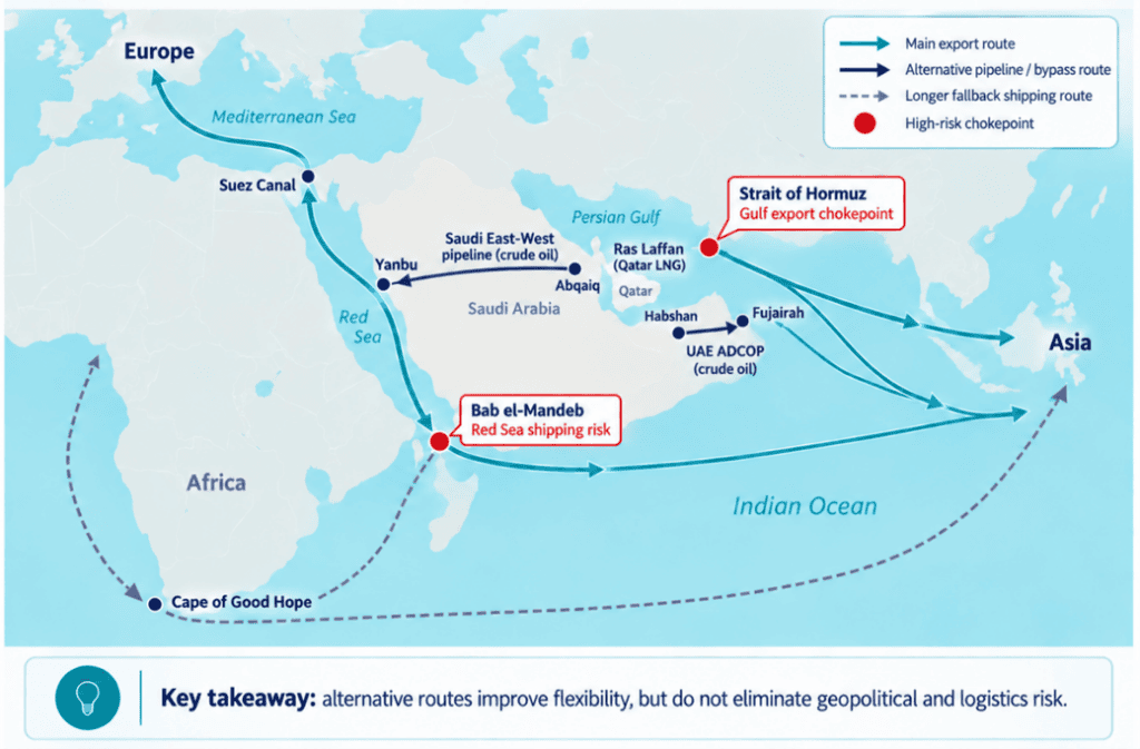 Middle East oil flows: key chokepoints and alternative routes 